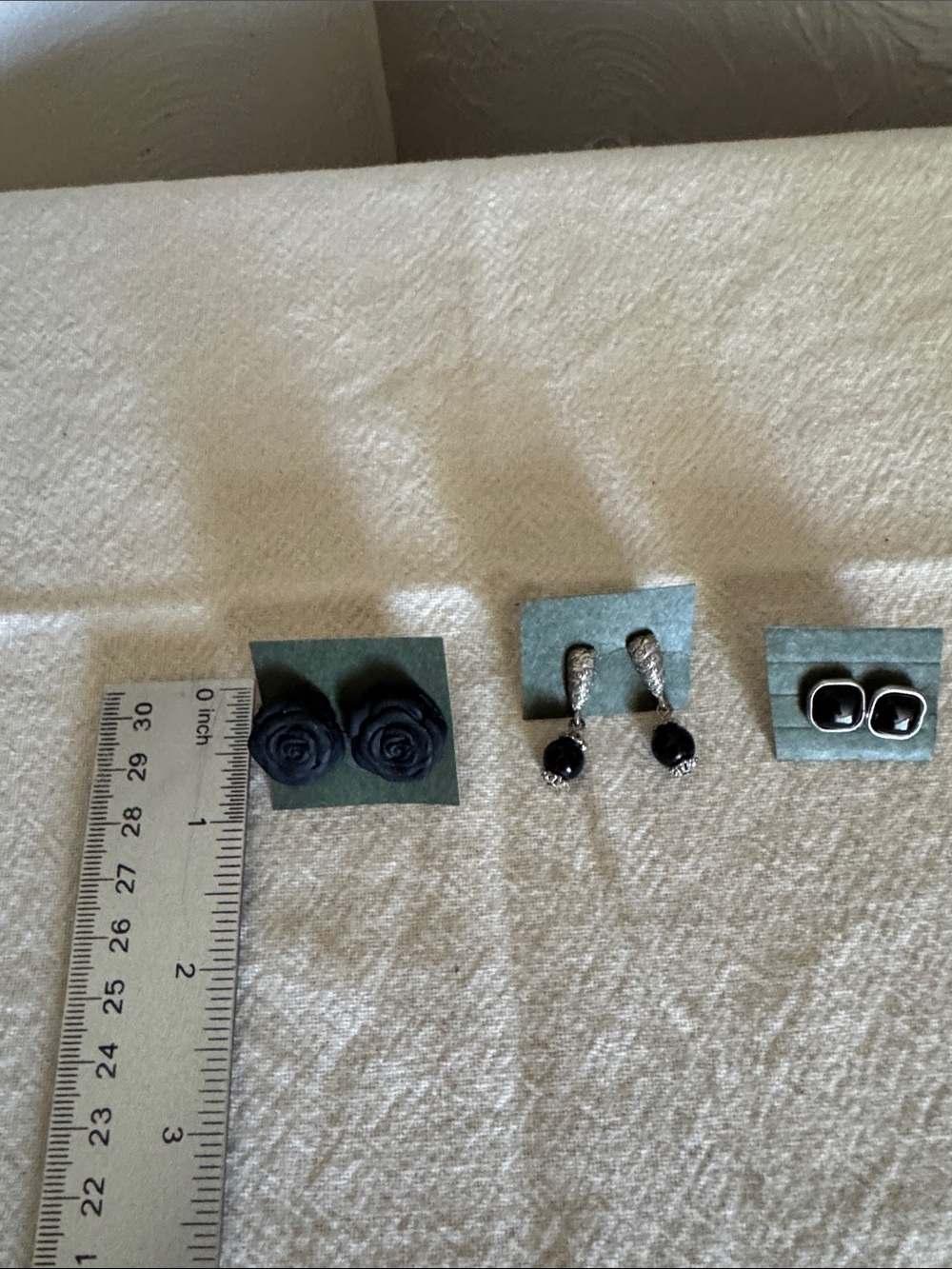 Set of Three Black Earrings - Studs, Roses & Drop Dangles